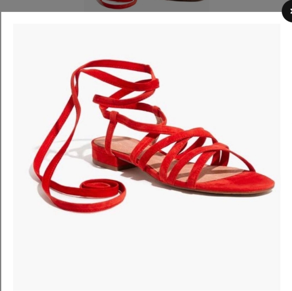 Madewell Red Holly Suede Lace Up Sandals